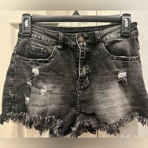 Black distressed jean shorts